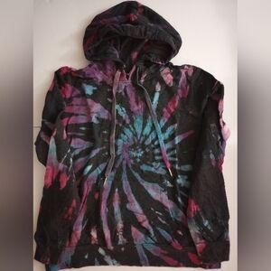 Charcoal Grey Pink Turquoise Tie Dye Hoodie